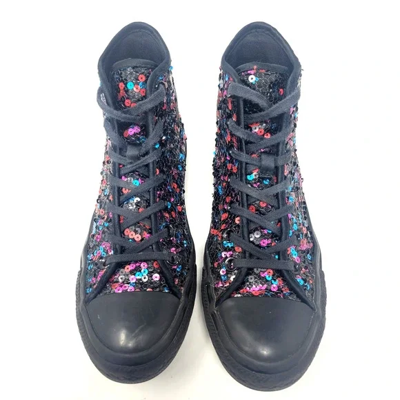 Converse Chuck Taylor Women's Sz 8 Black Sequin Skate Shoes Hi-Top Sneakers - Picture 7 of 10